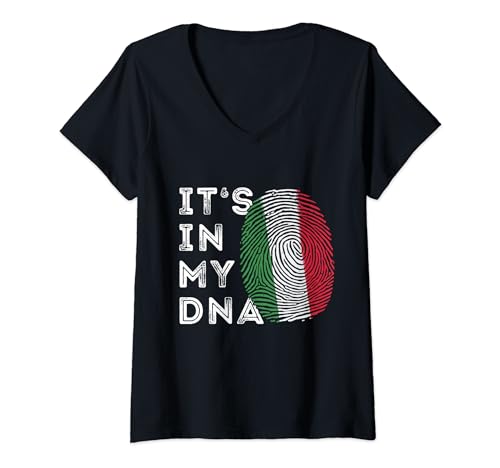 Damen It's In My DNA Italienischer Fingerabdruck Italien Flagge Italia Roots T-Shirt mit V-Ausschnitt Damen It's In My DNA Italienischer Fingerabdruck Italien Flagge Italia Roots T-Shirt mit V-Ausschnitt von Italy Flag Italian Roots Italia Pride Heritage