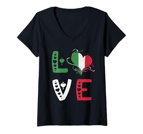 Damen Italien Liebe Herz Italienische Flagge Wurzeln Italia Proud T-Shirt mit V-Ausschnitt Damen Italien Liebe Herz Italienische Flagge Wurzeln Italia Proud T-Shirt mit V-Ausschnitt von Italy Flag Italian Roots Italia Pride Heritage