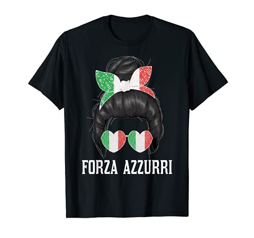 Italia Womens Forza Azzurri Messy Bun Woman Italy Soccer T-Shirt von Italy Forza Azzurri Soccer Messy Bun