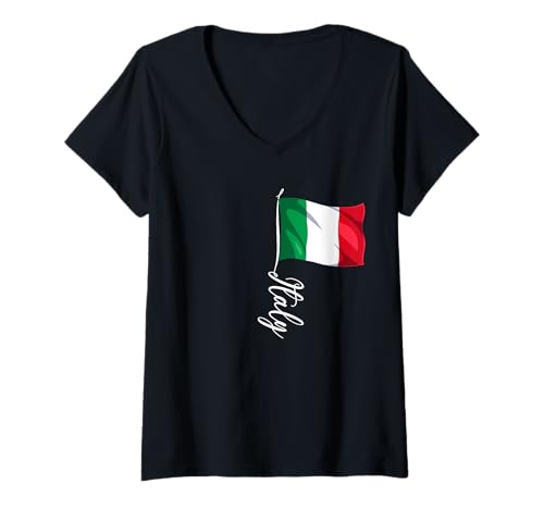 Damen Italy Flaggen T-Shirt mit V-Ausschnitt von Italy Geschenk