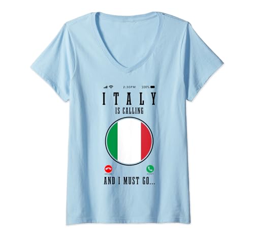 Damen Italy Is Calling I Must Go Italienische Flagge Europa Reise lustig T-Shirt mit V-Ausschnitt von Italy Is Calling And I Must Go
