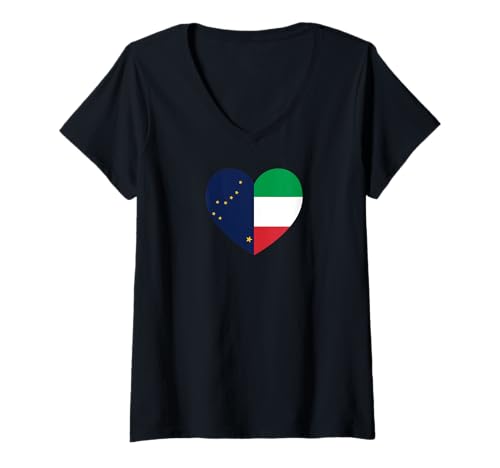 Damen Alaska and Italy Flags: Heart Shaped Unity T-Shirt mit V-Ausschnitt Damen Alaska and Italy Flags: Heart Shaped Unity T-Shirt mit V-Ausschnitt von Italy Love Pride Merch