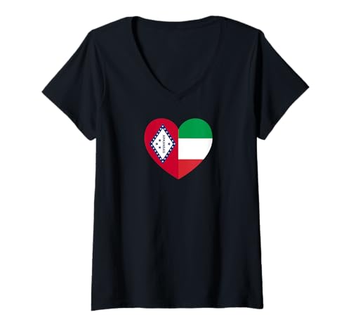 Damen Arkansas and Italy Flags: Heart Shaped Unity T-Shirt mit V-Ausschnitt Damen Arkansas and Italy Flags: Heart Shaped Unity T-Shirt mit V-Ausschnitt von Italy Love Pride Merch
