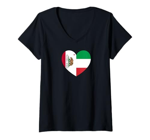 Damen California and Italy Flags: Heart Shaped Unity T-Shirt mit V-Ausschnitt Damen California and Italy Flags: Heart Shaped Unity T-Shirt mit V-Ausschnitt von Italy Love Pride Merch