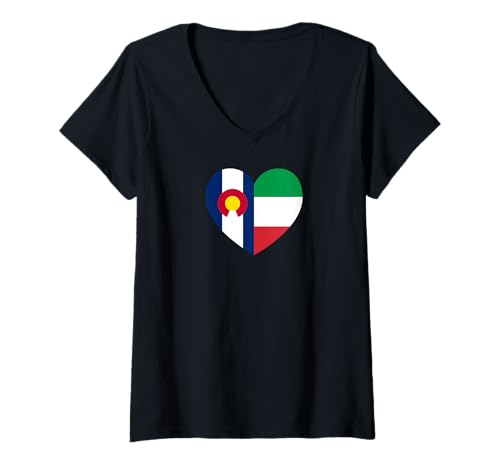 Damen Colorado and Italy Flags: Heart Shaped Unity T-Shirt mit V-Ausschnitt Damen Colorado and Italy Flags: Heart Shaped Unity T-Shirt mit V-Ausschnitt von Italy Love Pride Merch