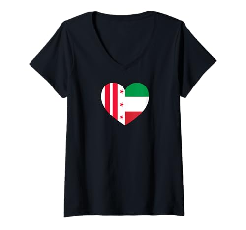 Damen Columbia and Italy Flags: Heart Shaped Unity T-Shirt mit V-Ausschnitt von Italy Love Pride Merch