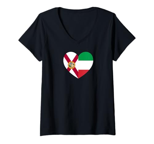 Damen Florida and Italy Flags: Heart Shaped Unity T-Shirt mit V-Ausschnitt Damen Florida and Italy Flags: Heart Shaped Unity T-Shirt mit V-Ausschnitt von Italy Love Pride Merch