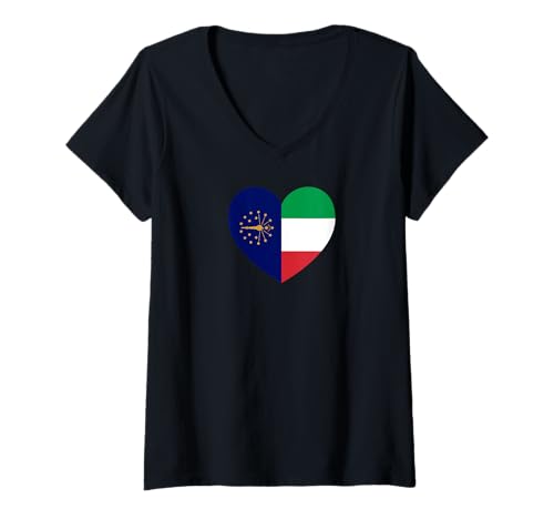 Damen Indiana and Italy Flags: Heart Shaped Unity T-Shirt mit V-Ausschnitt Damen Indiana and Italy Flags: Heart Shaped Unity T-Shirt mit V-Ausschnitt von Italy Love Pride Merch