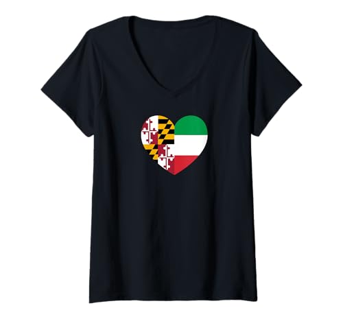 Damen Maryland and Italy Flags: Heart Shaped Unity T-Shirt mit V-Ausschnitt Damen Maryland and Italy Flags: Heart Shaped Unity T-Shirt mit V-Ausschnitt von Italy Love Pride Merch