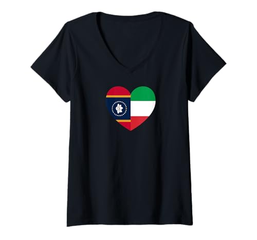 Damen Mississippi and Italy Flags: Heart Shaped Unity T-Shirt mit V-Ausschnitt Damen Mississippi and Italy Flags: Heart Shaped Unity T-Shirt mit V-Ausschnitt von Italy Love Pride Merch