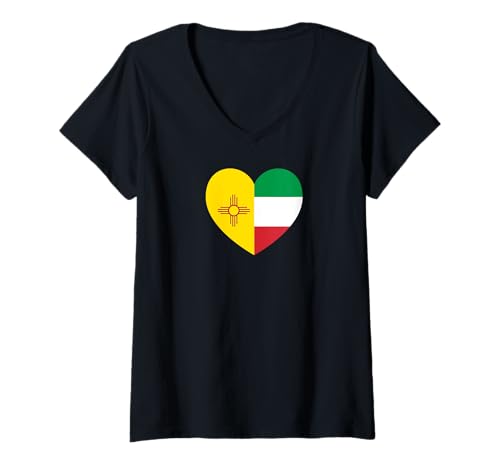 Damen New Mexico and Italy Flags: Heart Shaped Unity T-Shirt mit V-Ausschnitt von Italy Love Pride Merch