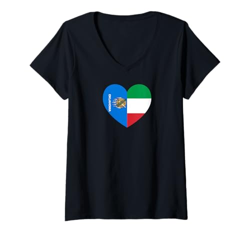 Damen Oklahoma and Italy Flags: Heart Shaped Unity T-Shirt mit V-Ausschnitt von Italy Love Pride Merch