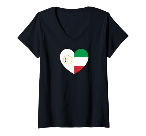 Damen Rhode Island and Italy Flags: Heart Shaped Unity T-Shirt mit V-Ausschnitt von Italy Love Pride Merch