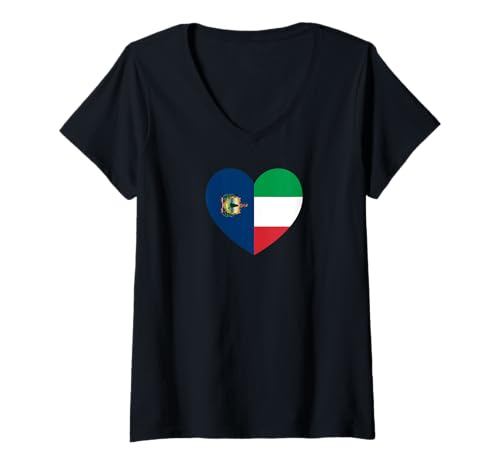 Damen Vermont and Italy Flags: Heart Shaped Unity T-Shirt mit V-Ausschnitt von Italy Love Pride Merch