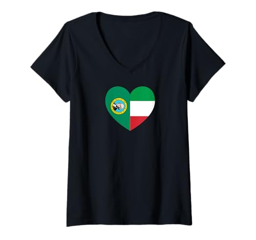 Damen Washington and Italy Flags: Heart Shaped Unity T-Shirt mit V-Ausschnitt von Italy Love Pride Merch