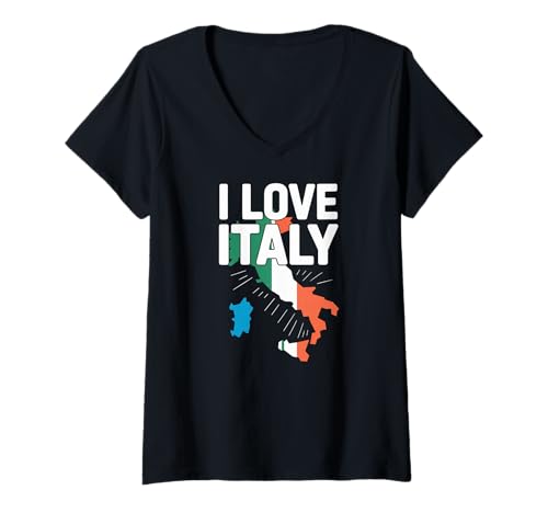 Damen I Love Italy Karte Italienische Flagge Kunst T-Shirt mit V-Ausschnitt Damen I Love Italy Karte Italienische Flagge Kunst T-Shirt mit V-Ausschnitt von Italy Lovers Heritage Pride