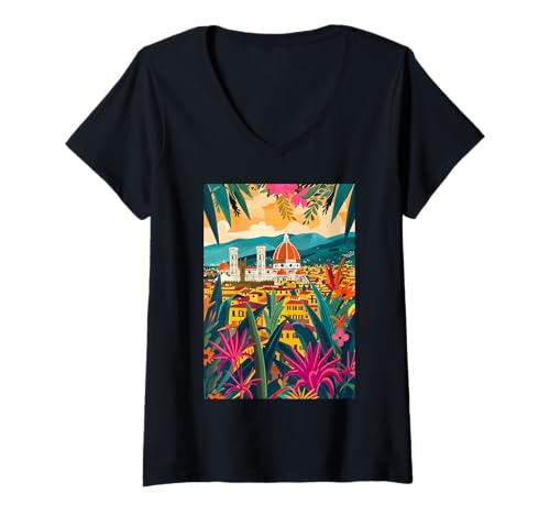 Damen Florence Art, Italien T-Shirt mit V-Ausschnitt von Italy Minimalist Art Graphics (Florence)