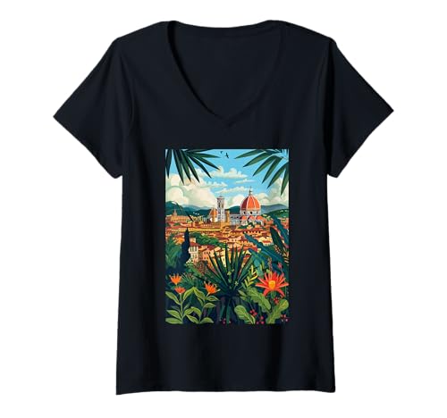 Damen Florenz, Kunst, Italien, Ästhetik T-Shirt mit V-Ausschnitt von Italy Minimalist Art Graphics (Florence)