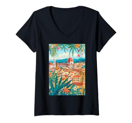 Damen Florenz Italien Kunst Minimalistisch T-Shirt mit V-Ausschnitt von Italy Minimalist Art Graphics (Florence)