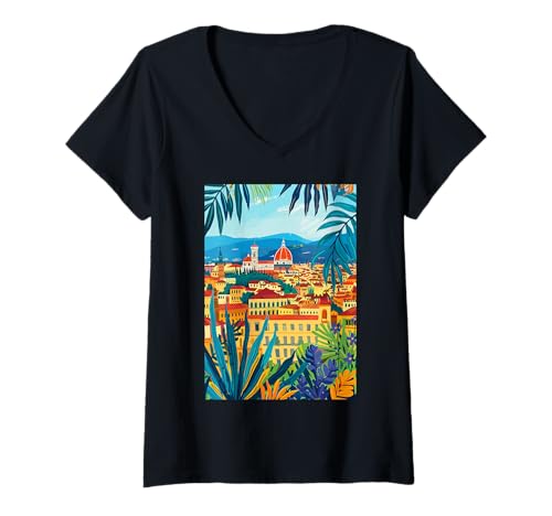Damen Italien Florenz Kunst T-Shirt mit V-Ausschnitt von Italy Minimalist Art Graphics (Florence)