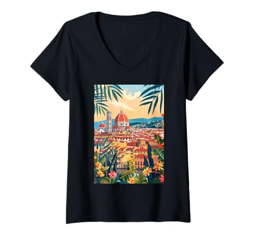 Damen Florence Art, Italien T-Shirt mit V-Ausschnitt von Italy Minimalist Graphics Arts (Florence)