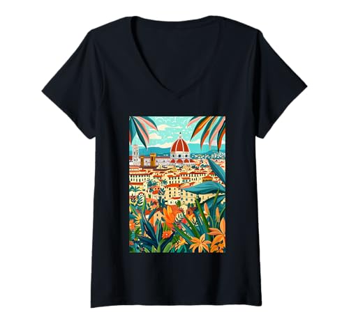 Damen Florenz, Kunst, Italien, Ästhetik T-Shirt mit V-Ausschnitt von Italy Minimalist Graphics Arts (Florence)