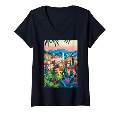 Damen Florenz Italien Ästhetische Kunst T-Shirt mit V-Ausschnitt von Italy Minimalist Graphics Arts (Florence)