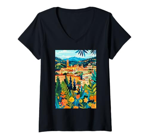 Damen Florenz Natur Italien Kunst T-Shirt mit V-Ausschnitt von Italy Minimalist Graphics Arts (Florence)