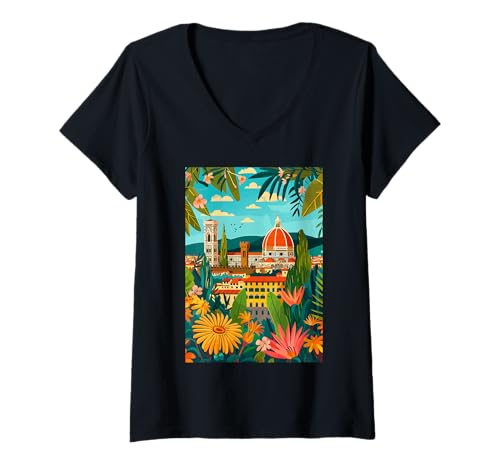 Damen Italien Florenz Kunst Minimalistisch T-Shirt mit V-Ausschnitt von Italy Minimalist Graphics Arts (Florence)