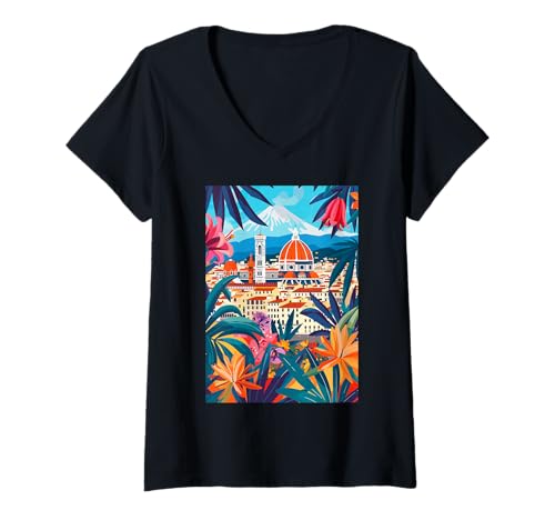 Damen Italien Florenz Kunst T-Shirt mit V-Ausschnitt von Italy Minimalist Graphics Arts (Florence)