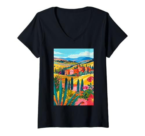 Damen Italien Maremma Ästhetische Kunst T-Shirt mit V-Ausschnitt von Italy Minimalist Graphics Arts (Maremma)