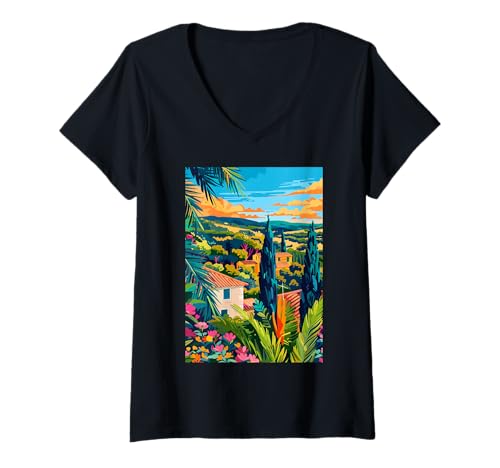 Damen Italien Maremma Illustration T-Shirt mit V-Ausschnitt von Italy Minimalist Graphics Arts (Maremma)