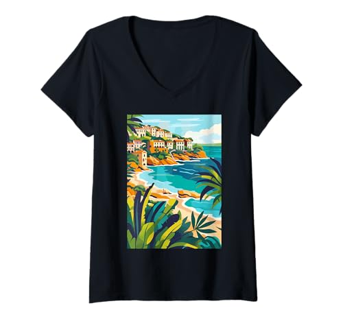 Damen Maremma Italien Kunst Minimalistisch T-Shirt mit V-Ausschnitt von Italy Minimalist Graphics Arts (Maremma)