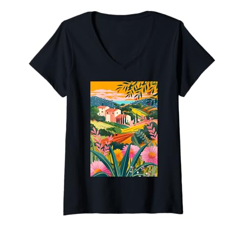 Damen Maremma Italien Minimalistische Kunst T-Shirt mit V-Ausschnitt von Italy Minimalist Graphics Arts (Maremma)