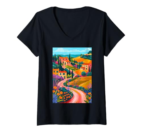 Damen Maremma Italien Thema Minimalistische Kunst T-Shirt mit V-Ausschnitt von Italy Minimalist Graphics Arts (Maremma)