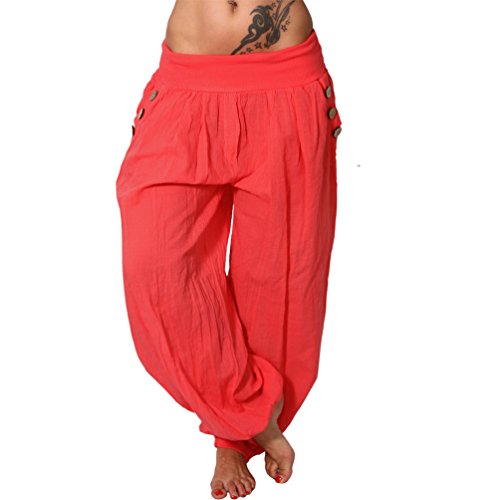 Haremshose Pumphosen Baggyhose Pluderhose Aladinhose Ali Baba Hose (XS-L, Coral) von Italy Moda