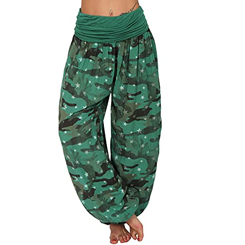 Italy Moda Haremshose Pumphose Hose Sterne Camouflage Strandhose XS-L (XS-L, Grün Camouflage) von Italy Moda
