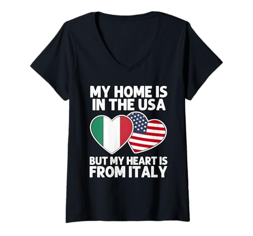 Damen My Home USA My Heart Italy Italian American Pride Flagge T-Shirt mit V-Ausschnitt Damen My Home USA My Heart Italy Italian American Pride Flagge T-Shirt mit V-Ausschnitt von Italy Pride Flag Apparel