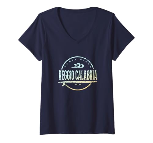 Damen Reggio Calabria Italien - Retro Reggio Calabria Italia Surf T-Shirt mit V-Ausschnitt von Italy Shoreline Apparel