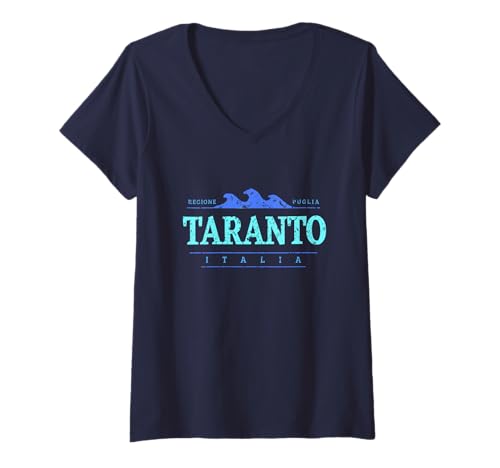 Damen Taranto Italia | Tarent Apulien Italien Shoreline T-Shirt mit V-Ausschnitt von Italy Shoreline Apparel