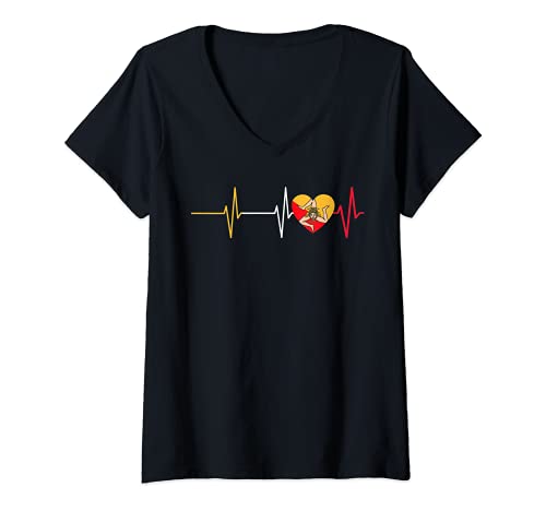 Damen Sizilien Sizilien Trinacria sizilianischer Herzschlag T-Shirt mit V-Ausschnitt von Italy Sicily Sicilians Sicilians