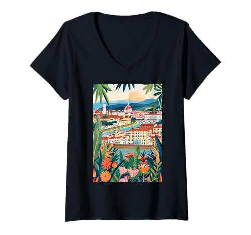 Damen Florence Art, Italien T-Shirt mit V-Ausschnitt von Italy Theme Minimalist Art (Florence)