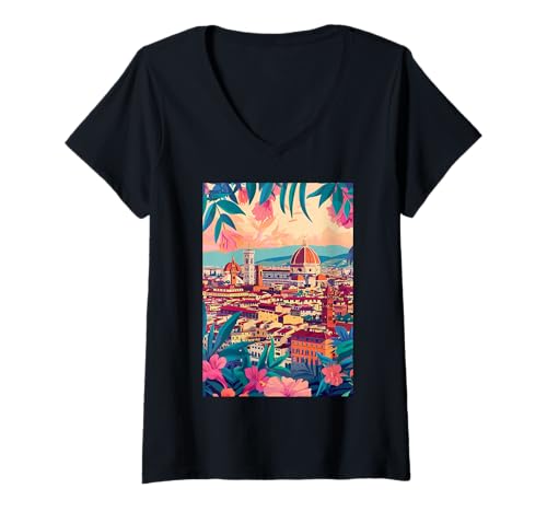 Damen Florenz, Kunst, Italien, Ästhetik T-Shirt mit V-Ausschnitt von Italy Theme Minimalist Art (Florence)