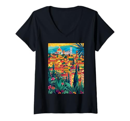 Damen Italien Florenz Illustration T-Shirt mit V-Ausschnitt von Italy Theme Minimalist Art (Florence)