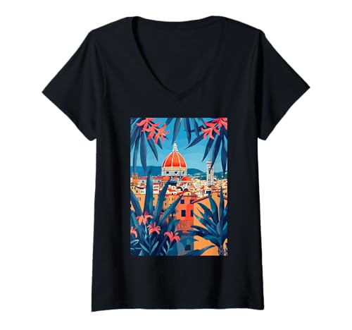 Damen Italien Florenz Kunst T-Shirt mit V-Ausschnitt von Italy Theme Minimalist Art (Florence)
