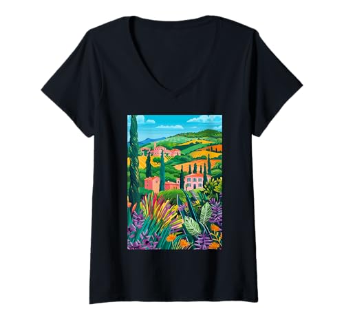 Damen Italien Maremma Ästhetische Kunst T-Shirt mit V-Ausschnitt von Italy Theme Minimalist Art (Maremma)