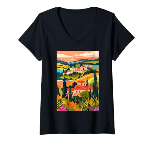 Damen Italien Maremma Art T-Shirt mit V-Ausschnitt von Italy Theme Minimalist Art (Maremma)