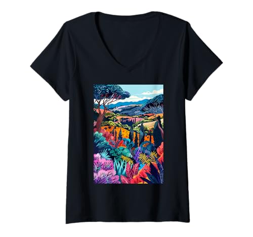 Damen Italien Maremma Minimalistische Kunst T-Shirt mit V-Ausschnitt von Italy Theme Minimalist Art (Maremma)