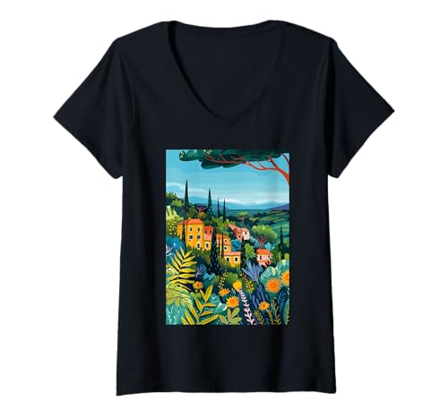 Damen Maremma, Kunst, Italien, Ästhetik T-Shirt mit V-Ausschnitt von Italy Theme Minimalist Art (Maremma)