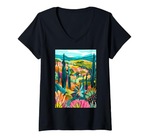 Damen Maremma Art Italien T-Shirt mit V-Ausschnitt von Italy Theme Minimalist Art (Maremma)